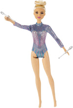 Load image into Gallery viewer, Barbie Rhythmic Gymnast Blonde Doll (12-in/30.40-cm) with Colorful Metallic Leotard, 2 Clubs &amp; Ribbon Accessory, Great Gift for Ages 3 Years Old &amp; Up