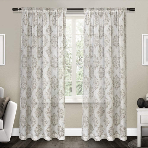 Exclusive Home Curtains Medallion Belgian Linen Window Curtain Panel Pair with Rod Pocket