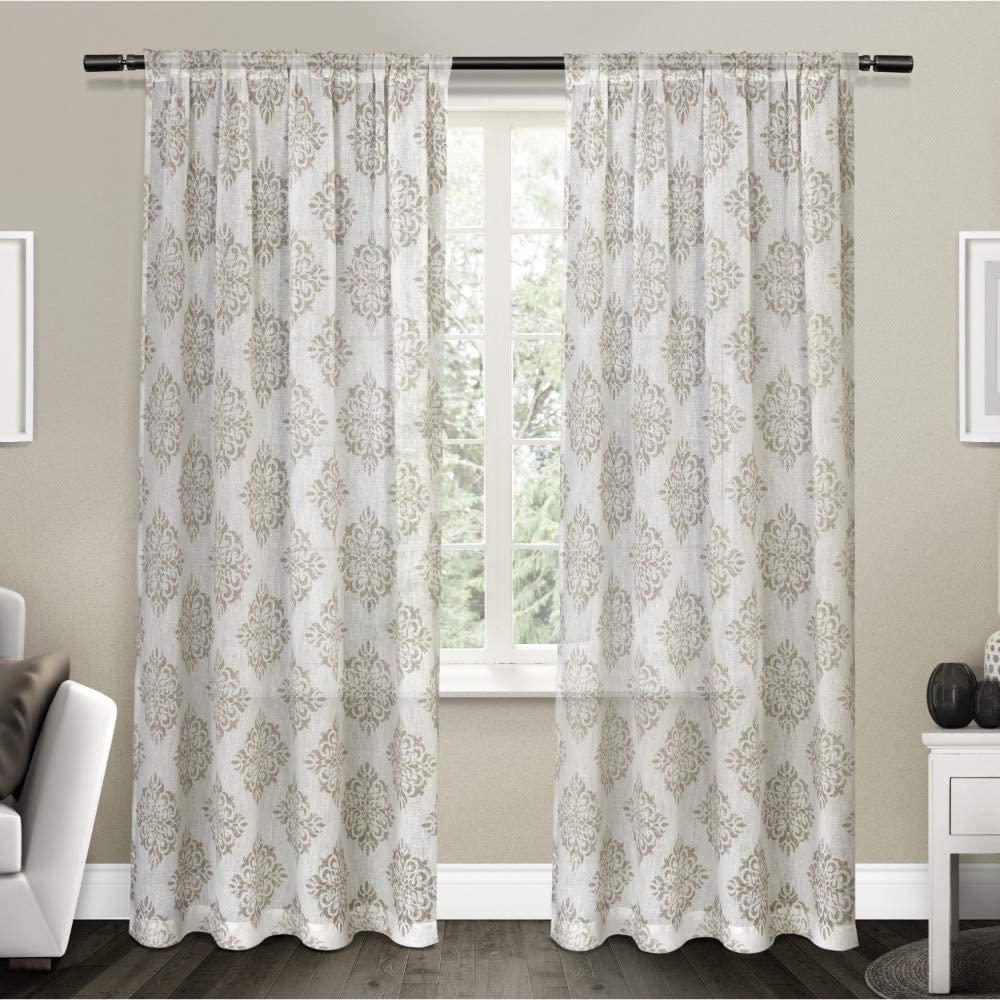 Exclusive Home Curtains Medallion Belgian Linen Window Curtain Panel Pair with Rod Pocket