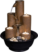 Load image into Gallery viewer, Alpine Corporation WCT202 Tiered Column Tabletop Fountain w/ 3 Candles, 11 Inch Tall, Brown
