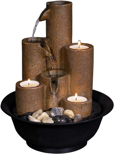 Alpine Corporation WCT202 Tiered Column Tabletop Fountain w/ 3 Candles, 11 Inch Tall, Brown