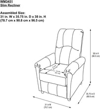 Load image into Gallery viewer, Dorel Living Slim Recliner, Beige