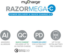 Load image into Gallery viewer, myCharge RazorMega-C Portable Charger 20100mAh / 18W Dual USB QC 3.0 External Battery Pack Power Bank for USB A and USB C Devices (Apple iPhone Xs, XS Max, XR, X, 8, 7, 6, SE, 5, Samsung Galaxy, LG)