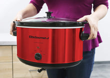Load image into Gallery viewer, Elite Platinum Elite Gourmet MST-900RXT Electric Ceramic XL Jumbo Slow Cooker Adjustable Temp, Entrees, Sauces, Stews &amp; Dips, Dishwasher Safe Glass Lid &amp; Crock, 8.5 Quart, Red