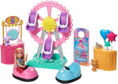 Barbie Club Chelsea Doll and Carnival Playset, 6-inch Blonde Wearing Fashion and Accessories, with Ferris Wheel, Bumper Cars, Puppy and More, Gift for 3 to 7 Year Olds