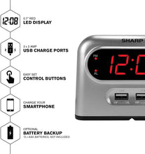 Load image into Gallery viewer, Sharp Digital Alarm Clock with 2 Ultra Fast Charging USB Quick Charge Ports - Twice as Fast as Conventional USB Chargers - Battery Back-up - Easy to Use