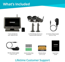 Load image into Gallery viewer, Defender PHOENIXM2 Wireless Outdoor Security Camera System with a 7&quot; High Resolution Monitor, Two Night Vision Cameras, Two Way Communication and SD Card Recording, Plug and Play