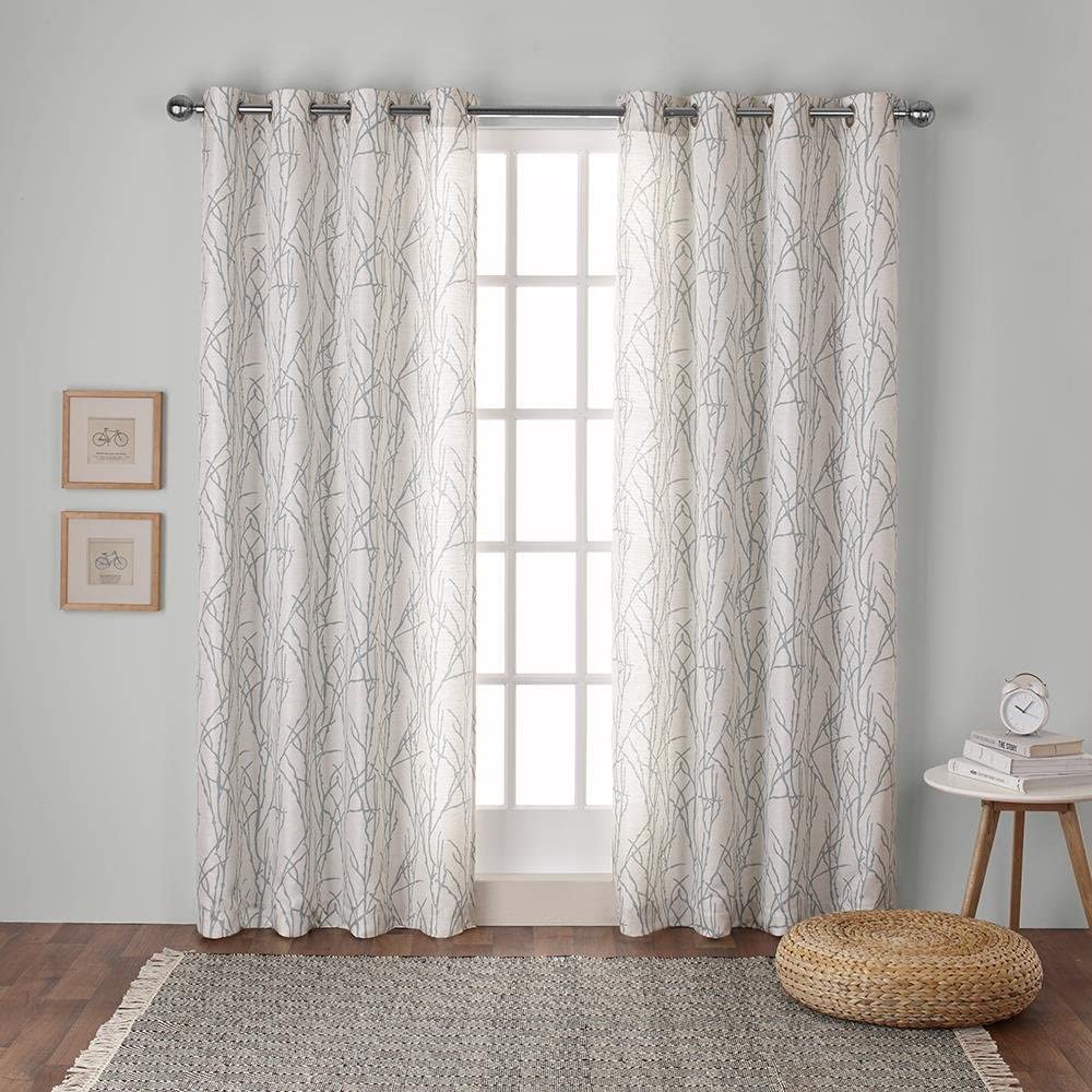 Exclusive Home Branches Linen Blend Window Curtain Panel Pair with Grommet Top