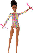 Load image into Gallery viewer, Barbie Rhythmic Gymnast Brunette Doll (12-in/30.40-cm) with Colorful Metallic Leotard, 2 Clubs &amp; Ribbon Accessory, Great Gift for Ages 3 Years Old &amp; Up