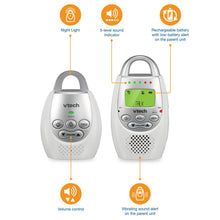 Load image into Gallery viewer, VTech DM221 Audio Baby Monitor with up to 1,000 ft of Range, Vibrating Sound-Alert, Talk Back Intercom &amp; Night Light Loop