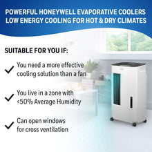 Load image into Gallery viewer, Honeywell CS071AE Quiet, Low Energy, Compact Portable Evaporative Cooler with Fan &amp; Humidifier, Carbon Dust Filter &amp; Remote Control, White