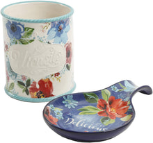 Load image into Gallery viewer, The Pioneer Woman Floral 2-Piece Mini Utensil Crock and Spoon Rest