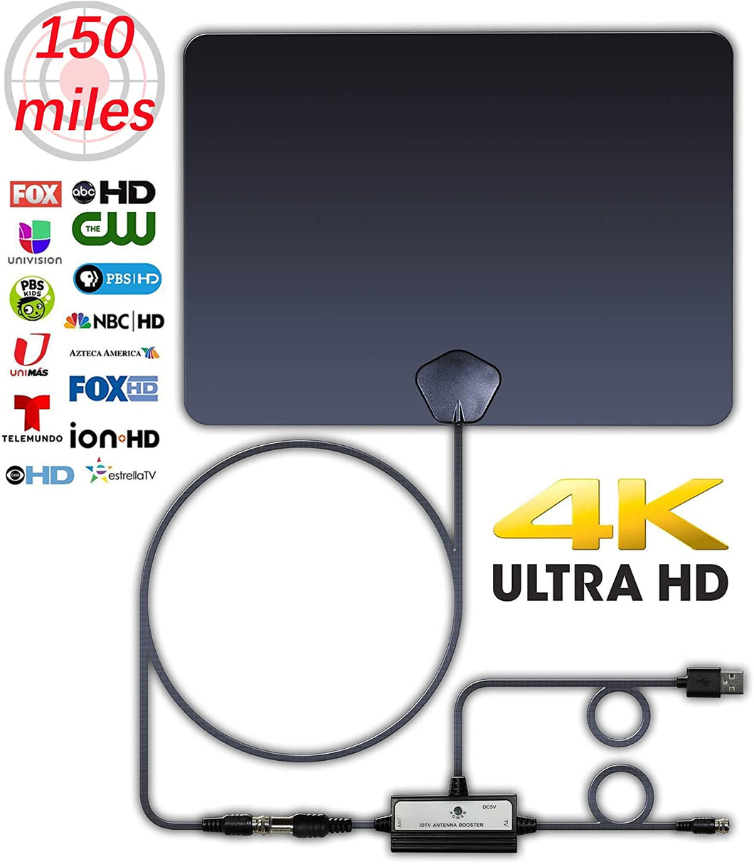 HTV 4K HDTV TV Antenna 150 Miles Range Indoor Digital TV Antennas with Signal Amplifier Booster Support 4K 1080P 16Ft Coaxial Cable UHF VHF, TV Antennas for Digital TV Indoor, Best One 2019 White