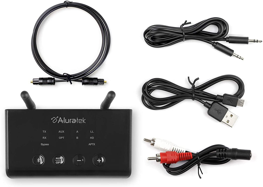 Aluratek Bluetooth 5 Audio Receiver & Transmitter, Supports AUX, RCA and Optical Connections, aptX Low Latency, TV to Wireless Headphones, Airpods (ABCD54F)