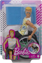Load image into Gallery viewer, Barbie Ken Fashionistas Doll #167 with Wheelchair &amp; Ramp Wearing Tie-Dye Shirt, Black Shorts, White Sneakers &amp; Sunglasses, Toy for Kids 3 to 8 Years Old