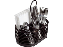 Load image into Gallery viewer, Gourmet Basics by Mikasa 5153172 Rope Metal Tabletop Flatware and Napkin Picnic Caddy 10&quot; Antique Black