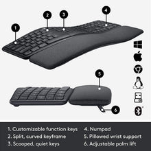 Load image into Gallery viewer, Logitech Ergo K860 Wireless Ergonomic Keyboard with Wrist Rest - Split Keyboard Layout for Windows/Mac, Bluetooth or USB Connectivity