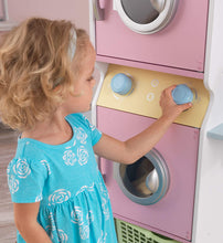 Load image into Gallery viewer, KidKraft Laundry Playset Children's Pretend Wooden Stacking Washer and Dryer Toy with Iron and Basket, Gift for Ages 3+, Pastel