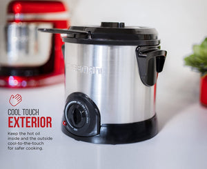 Chefman Fry Guy Deep Fryer with Removable Basket, Easy-to-Clean Non-Stick Coating and Cool-to-Touch Exterior, Adjustable Temperature Control, 4.2 Cup/ 1 Liter Capacity, Stainless Steel