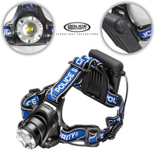 Load image into Gallery viewer, Police Security Elite Blackout Headlamp - T6 LED - 615 Lumen - 7 Hour Battery Life - Camping, Walking, Fishing - Weather Resistant - Strong and Durable - High/Low/Flash