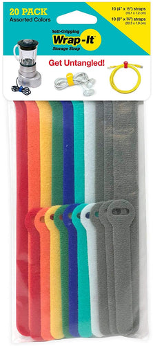 Jjaamm 420-48M Self-Gripping Storage Cable Ties, Multi-Color, 4 & 10-In, 20-Pk. - Quantity 1