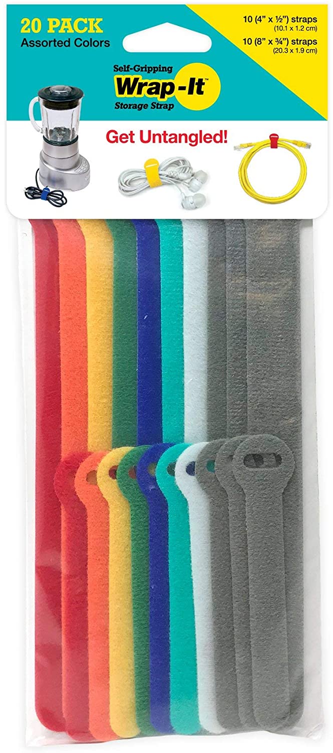 Jjaamm 420-48M Self-Gripping Storage Cable Ties, Multi-Color, 4 & 10-In, 20-Pk. - Quantity 1