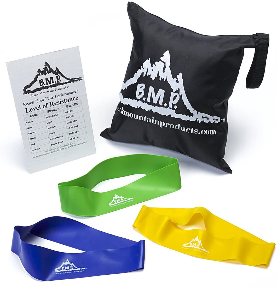 Black Mountain Products Resistance Loop Bands Set of Three with Starter Guide and Carrying Bag