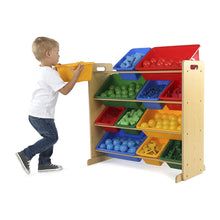 Load image into Gallery viewer, Tot Tutors Kids' Toy Storage Organizer with 12 Plastic Bins, Natural/Primary (Primary Collection)