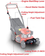 Load image into Gallery viewer, PowerSmart Lawn Mower, 21-inch &amp; 170CC, Gas Powered Self-propelled Lawn Mower with 4-Stroke Engine, 3-in-1 Gas Mower in Color Red/Black, 5 Adjustable Heights (1.2''-3.0''), DB2194SR-A