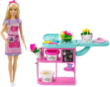 Load image into Gallery viewer, Barbie Florist Playset with 12-in Blonde Doll, Flower-Making Station, 3 Dough Colors, Mold, 2 Vases Teddy Bear, Great Gift for Ages 3 Years Old Up