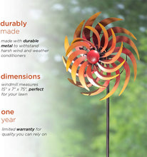 Load image into Gallery viewer, Alpine Corporation 75&quot; Tall Outdoor Dual Metal Rustic Garden Kinetic Wind Spinner Stake, Red and Orange