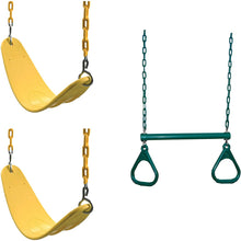 Load image into Gallery viewer, Swing-N-Slide WS 5104 Two Extreme Duty Yellow Swing Seats with a Heavy Duty Ring/Trapeze Combo Swing Swing Set Refresher Bundle, Yellow