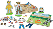 Load image into Gallery viewer, Melissa &amp; Doug Occupations Magnetic Dress-Up Wooden Dolls Pretend Play Set (82 pcs)
