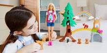 Load image into Gallery viewer, Barbie Wilderness Guide Interactive Playset with Blonde Doll (12-in), Outdoor Tree, Bridge, Overhead Rainbow, 10 Animals &amp; More, Great Gift for Ages 3 Years Old &amp; Up