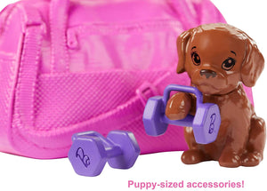 Barbie Fitness Doll, Red-Haired, with Puppy and 9 Accessories, Including Yoga Mat with Strap, Hula Hoop and Weights, Gift for Kids 3 to 7 Years Old