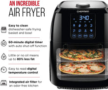 Load image into Gallery viewer, Chefman 6.3 Quart Digital Air Fryer+ Rotisserie, Dehydrator, Convection Oven, 8 Touch Screen Presets Fry, Roast, Dehydrate &amp; Bake, BPA-Free, Auto Shutoff, Accessories Included, XL Family Size, Black