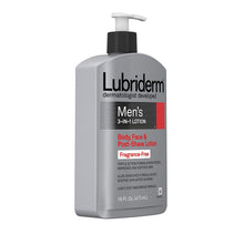 Load image into Gallery viewer, Lubriderm Men's 3-In-1 Unscented Lotion Enriched with Soothing Aloe for Body and Face, Non-Greasy Post Shave Moisturizer, Fragrance-Free, 16 fl. oz