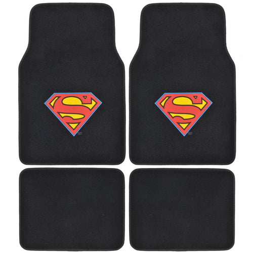 BDK WMT1601 Black Superman Carpet Floor Car SUV Van & Truck-Original Design Mats-4 Pieces