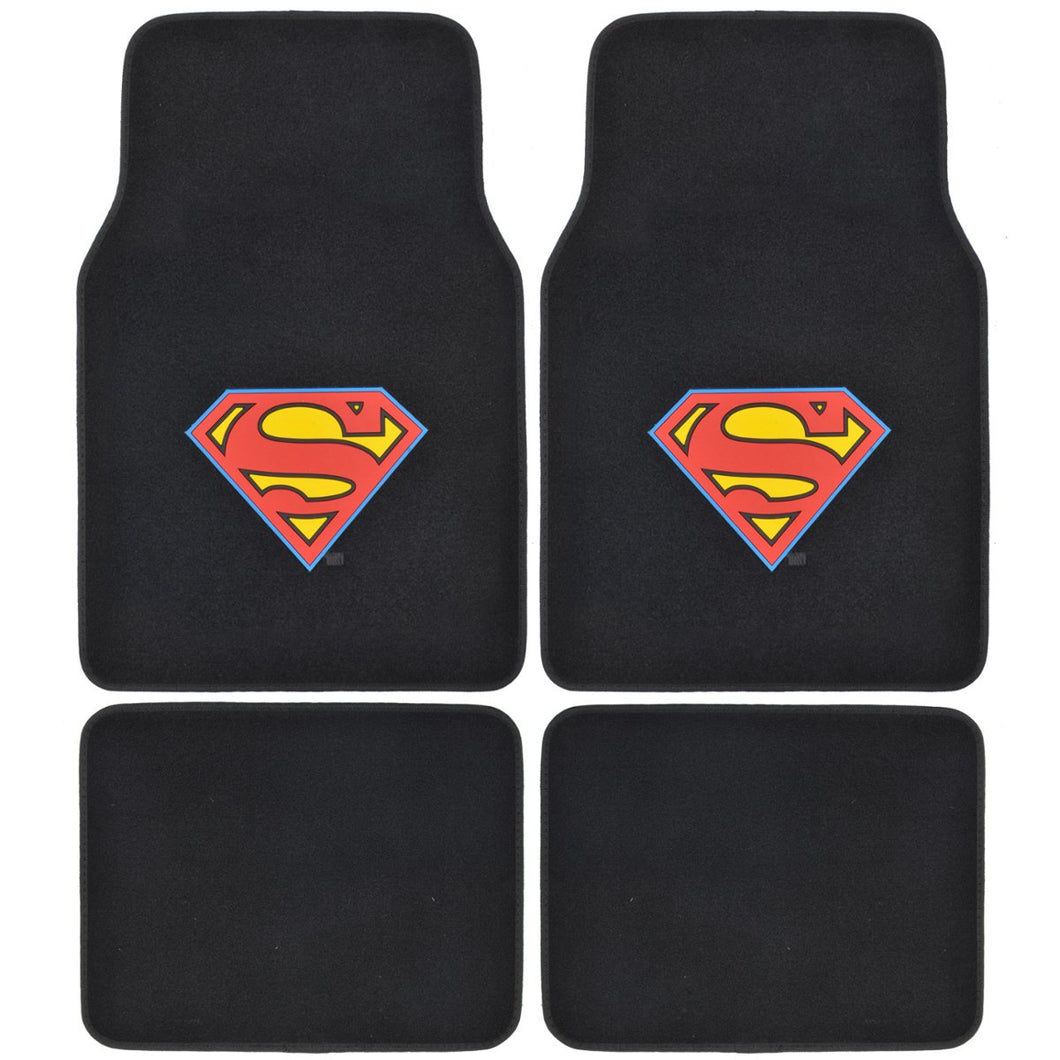 BDK WMT1601 Black Superman Carpet Floor Car SUV Van & Truck-Original Design Mats-4 Pieces