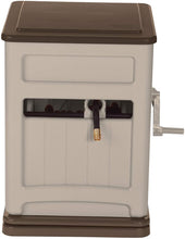 Load image into Gallery viewer, Suncast Resin Swivel Hose Hideaway and Storage Bin with Hose Guide - Durable Outdoor Automatic Hose Storage Reel with Swivel Base, Crank Handle, Lid, Slide Trak Hose Guide, and Storage - 225' Hose Capacity - Mocha and Taupe
