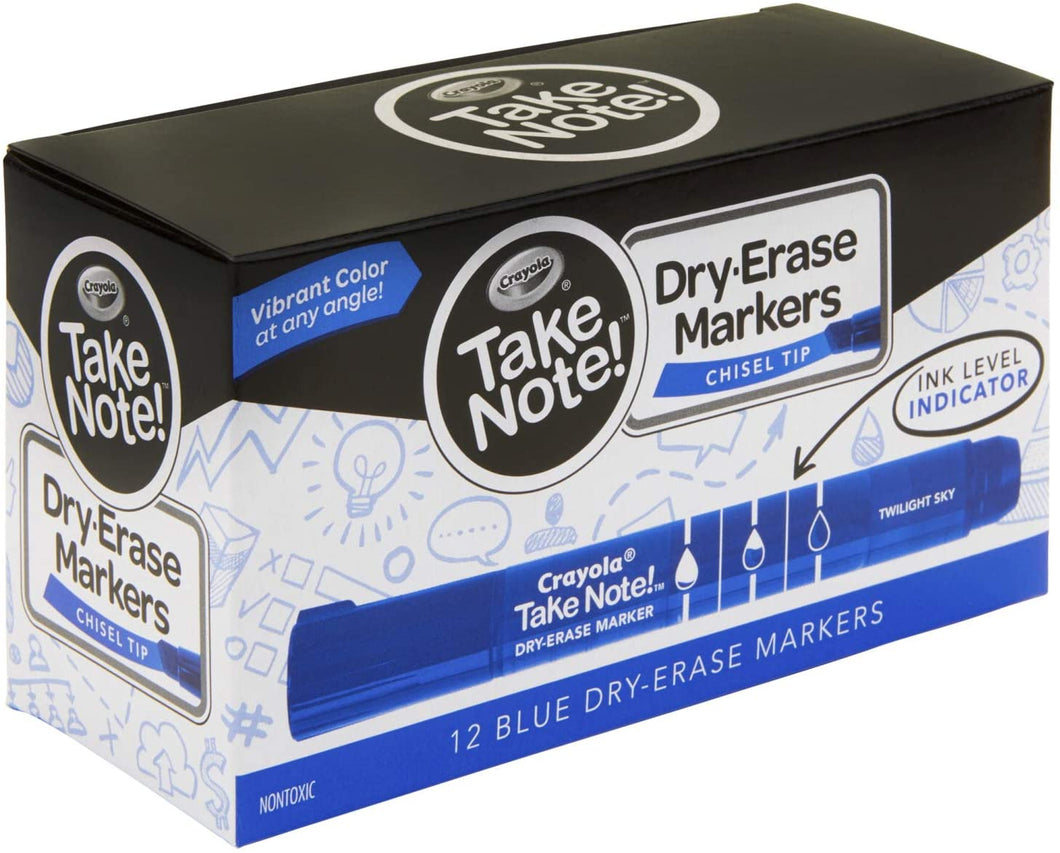Crayola Take Note! Dry Erase Markers, Chisel Tip, Blue, Pack of 12