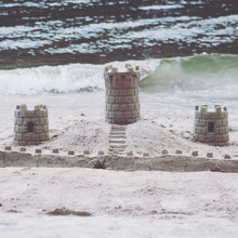 Load image into Gallery viewer, Create A Castle - Sand or Snow Castle Mold Set - 5 Piece Basic Plus Building Set with Multipurpose Tool, Battlement, and Window Mold, 1 Mesh Backpack for Easy Storage and Cleaning - for Kids &amp; Adults