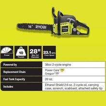 Load image into Gallery viewer, Ryobi 16 inch 37cc 2-Cycle Gas Chainsaw with Anti-Vibration Handle and Heavy-Duty Carrying Case