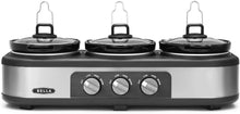 Load image into Gallery viewer, BELLA Triple Slow Cooker and Buffet Server, 3 x1.5 QT Manual Stainless Steel