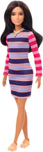 Load image into Gallery viewer, Barbie Fashionistas Doll #147 with Long Brunette Hair Wearing Striped Dress, Orange Shoes &amp; Necklace, Toy for Kids 3 to 8 Years Old