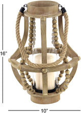 Load image into Gallery viewer, Deco 79 Rustic Wood and Glass Candle Lantern, 10&quot;W x 16&quot;H, Beige, Black, Clear