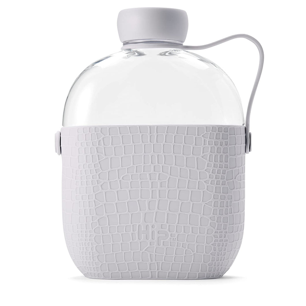 Hip 22-oz Flat Water Bottle Flask with Textured Silicone Sleeve and Carrying Handle - Tritan BPA-Free Plastic (Cloud)