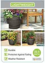 Load image into Gallery viewer, Whiskey Barrel Planter, Rustic Oak Resin Flowers, 22.5"