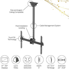 Load image into Gallery viewer, Promounts Apex Full Motion TV Ceiling Mount Bracket for 37-80” TVs up to 110 lbs, VESA from 200x200 to 600x400 with Bubble Level, Adjustable Height, 180° of Rotation, (UC-PRO310), Black