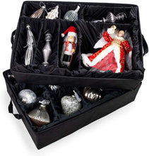 Load image into Gallery viewer, [Adjustable Christmas Ornament Storage Box with Dividers] - Deluxe Ornament Keeper - (Holds 48 Ornaments up to 6 Inches Tall by Nearly Any Width and Length) | 2 Removable Trays with Moving Separators